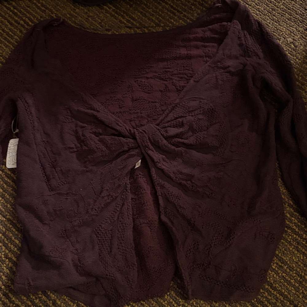 Free People Twist-Front Lightweight Knit Top — Plum
